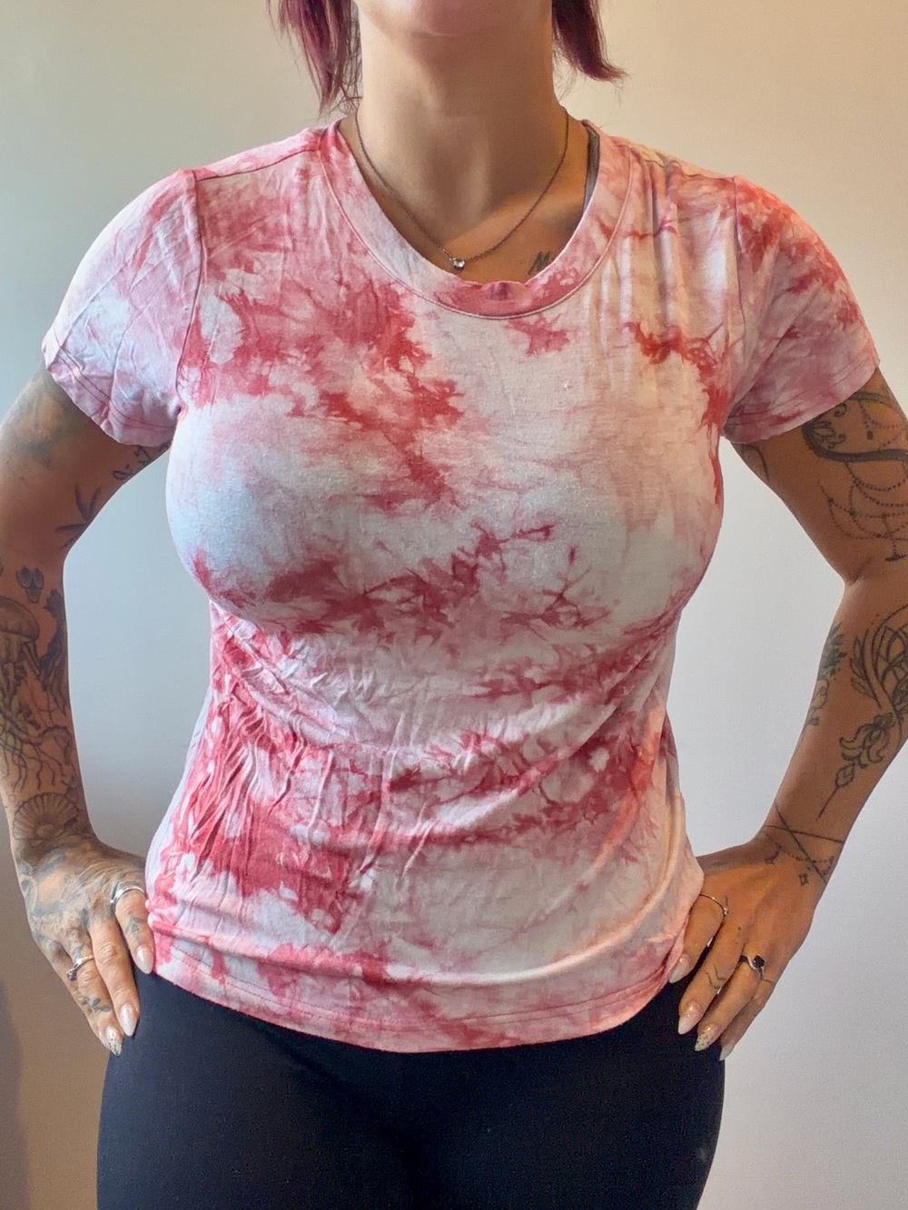 Forever 21 Womens Small Pink Tie Dye T‎ Shirt Short Sleeves Crew Neck